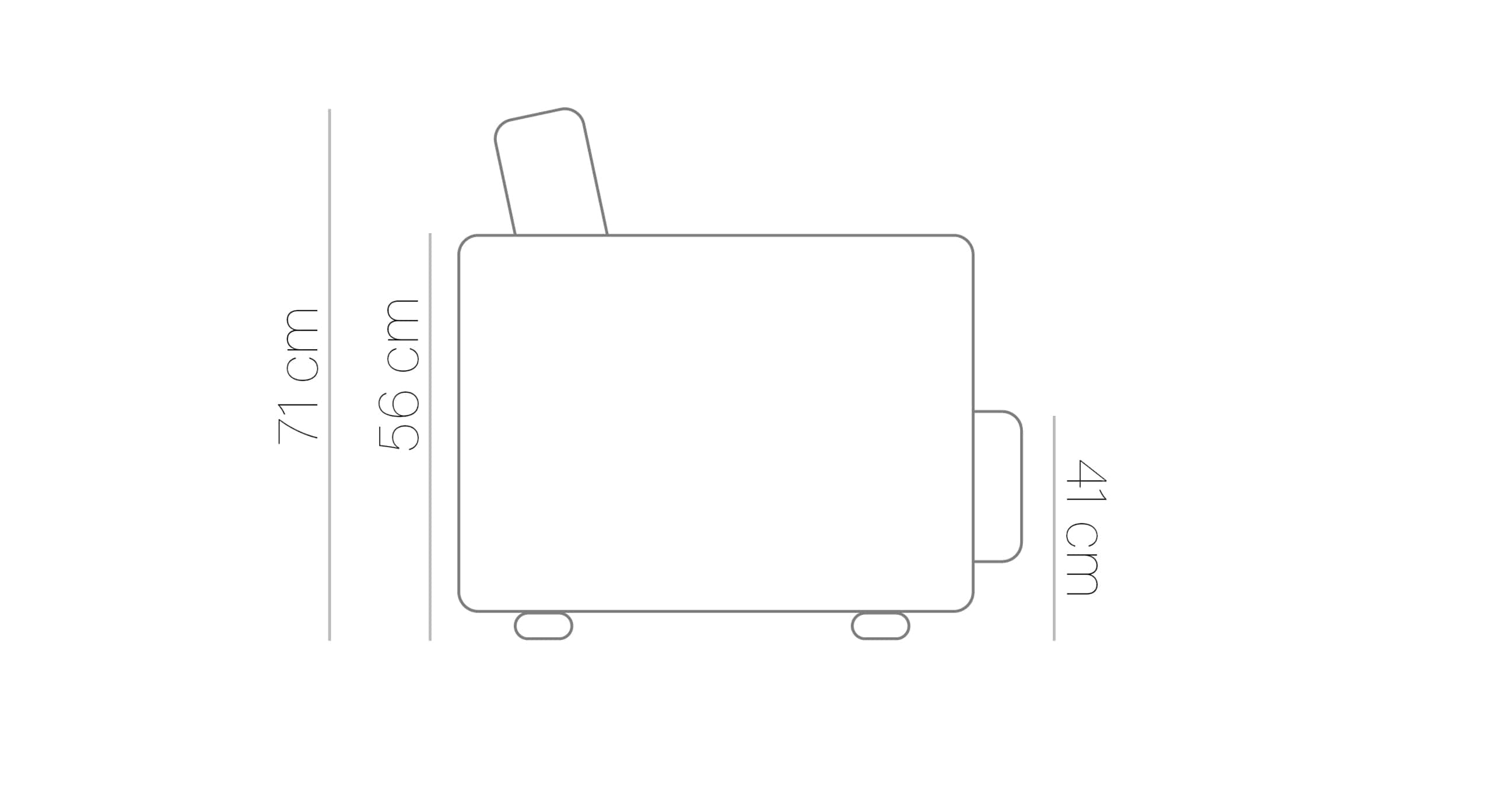 Zijaanzicht tekening van een meubelstuk met de volgende afmetingen: hoogte 78 cm, breedte 56 cm, en diepte 41 cm. Deze schematische weergave helpt bij het plannen van de plaatsing in een interieur.