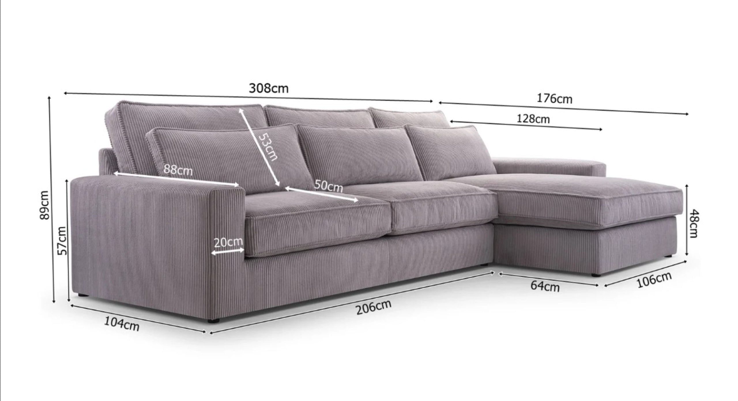 Hoekbank Como met Chaise Longue rechts