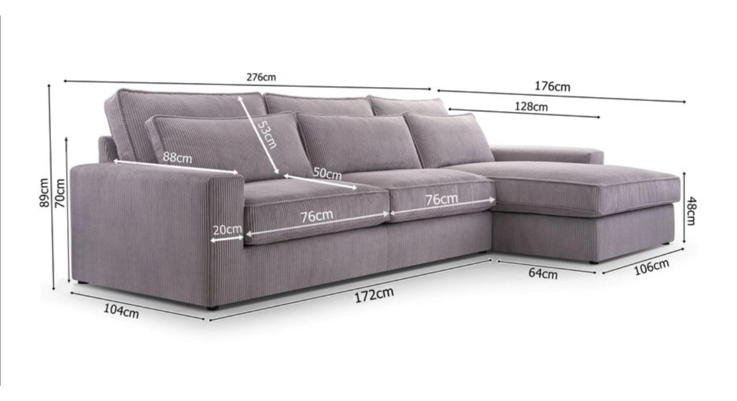 Hoekbank Como Mini met Chaise Longue links