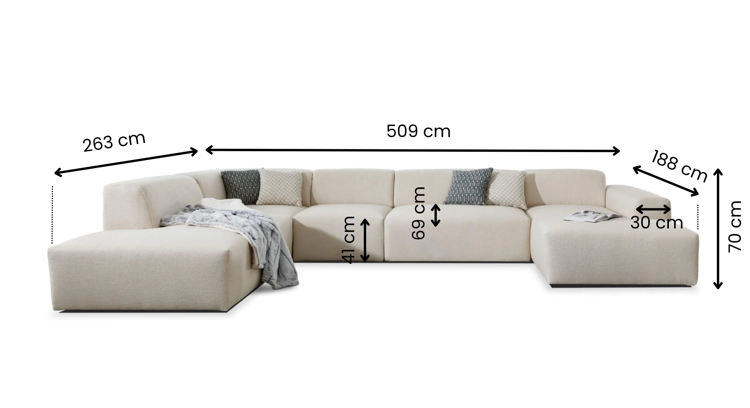Grote u-bank Vibe Met Chaise Longue Rechts