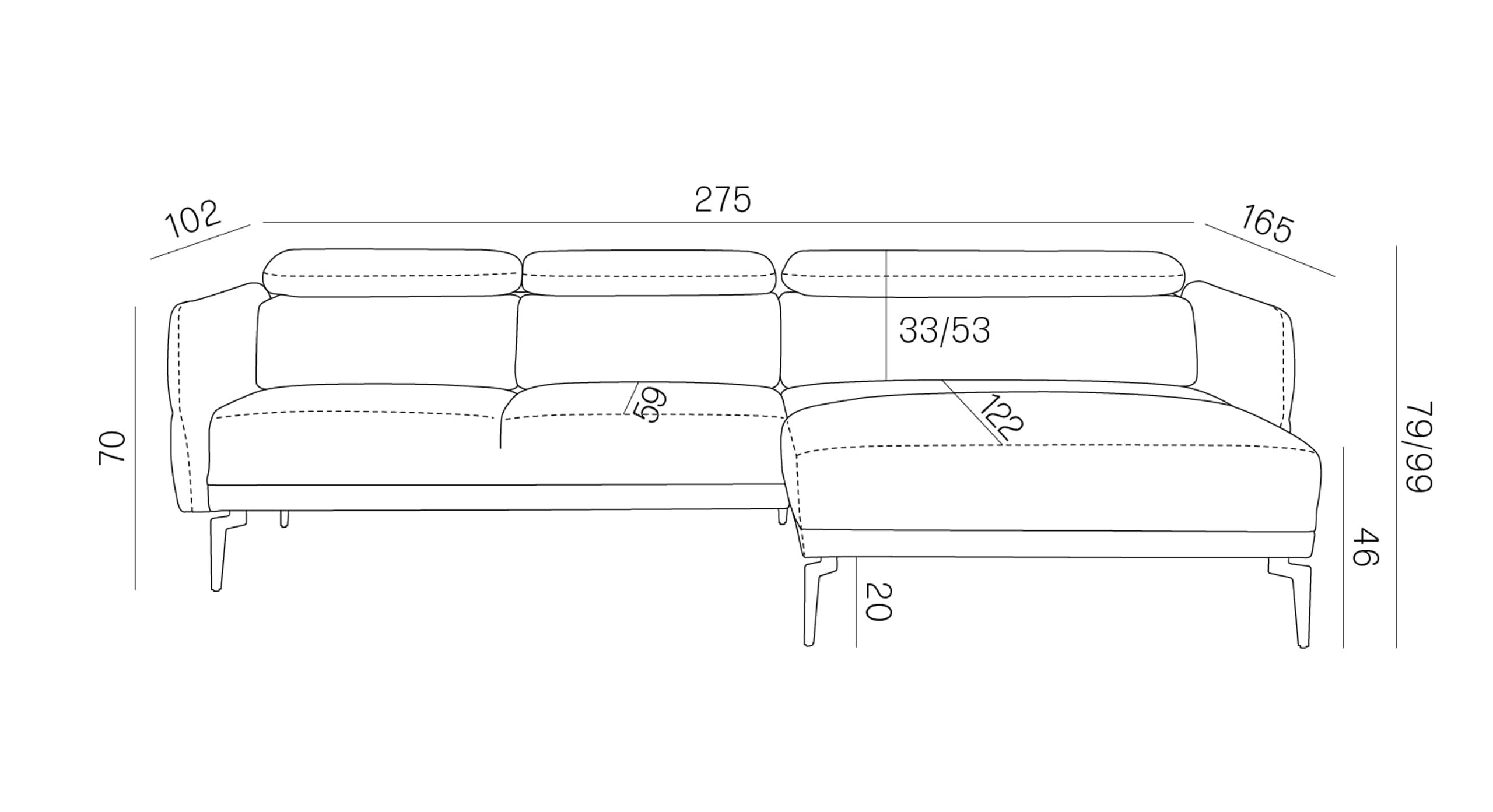 Ruime hoekbank Relax met chaise longue aan de rechterkant – Perfecte relaxbank voor comfort en stijl in de woonkamer.