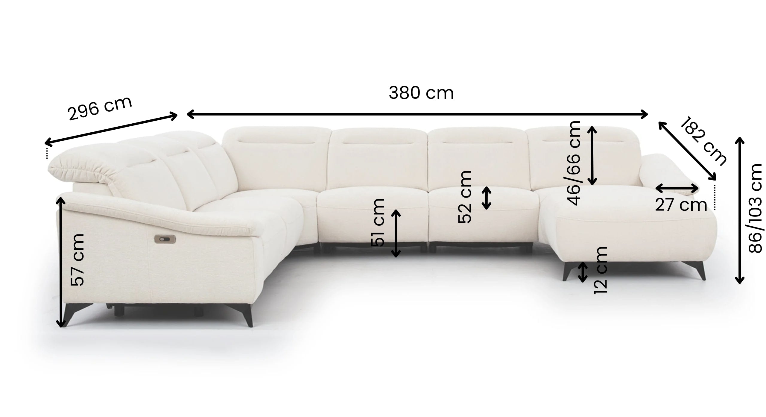 U-bank Home met Relaxfunctie en Chaise Longue Rechts