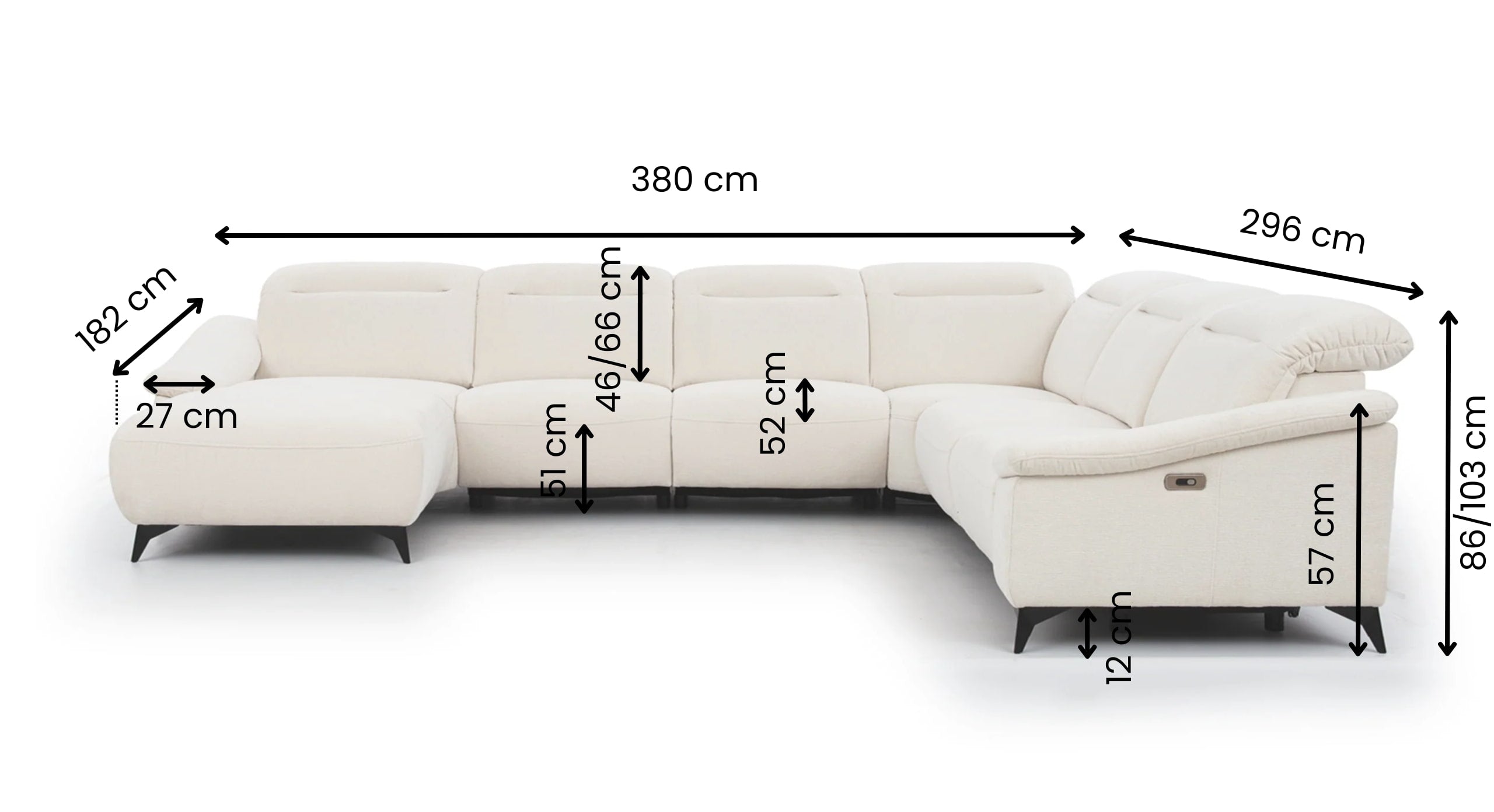 U-bank Home met Relaxfunctie en Chaise Longue Links